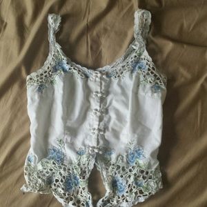 Vintage White and and Blue Floral Crop Top